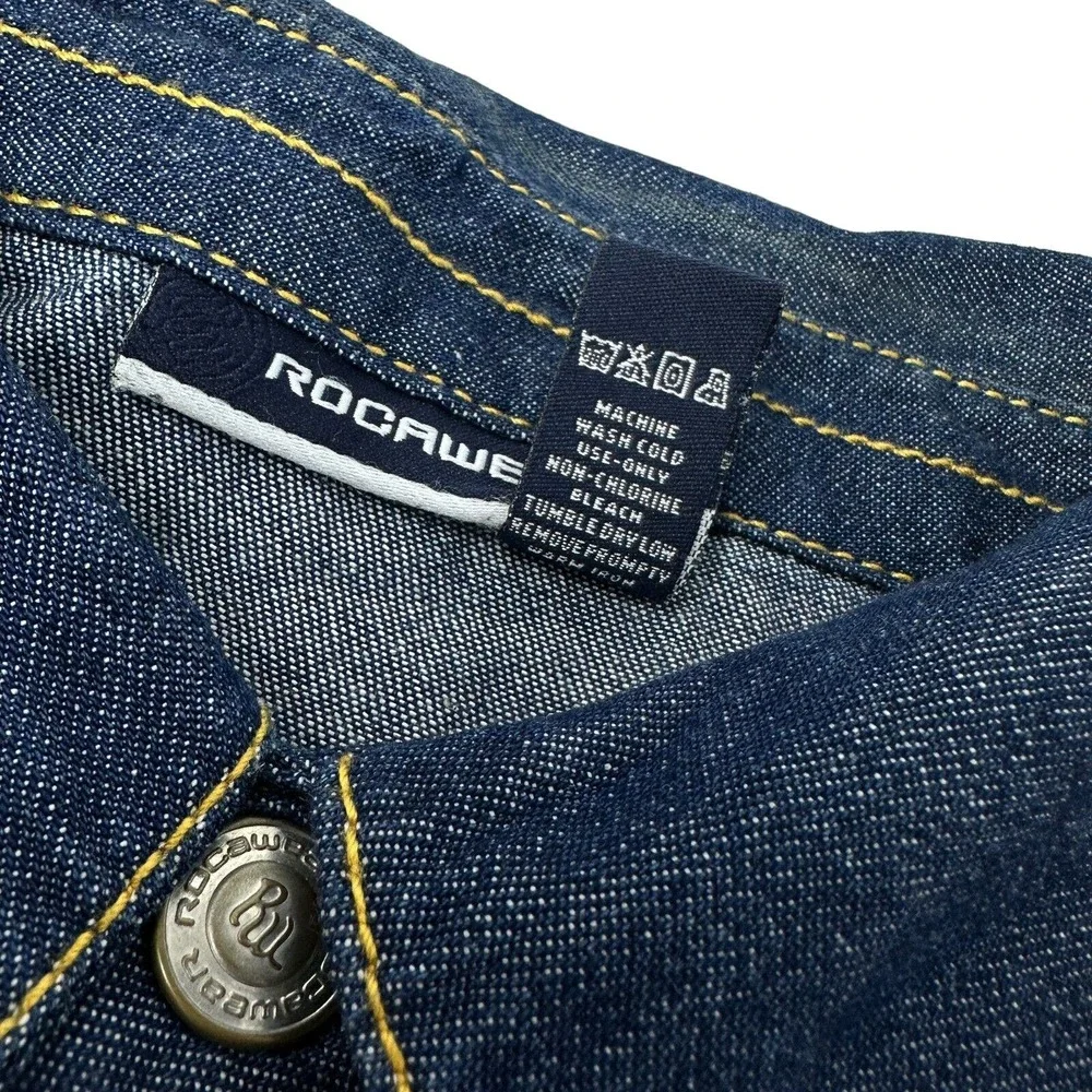 ROCAWEAR Vintage Mens Blue Denim‎ Button Up Jacket Trucker Hip Hop Y2K 3XL